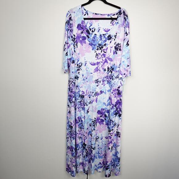 Soft Surroundings Vivienne Purple Blue Floral Maxi 1/2 Sleeve Dress New Plus 2X - Picture 1 of 12